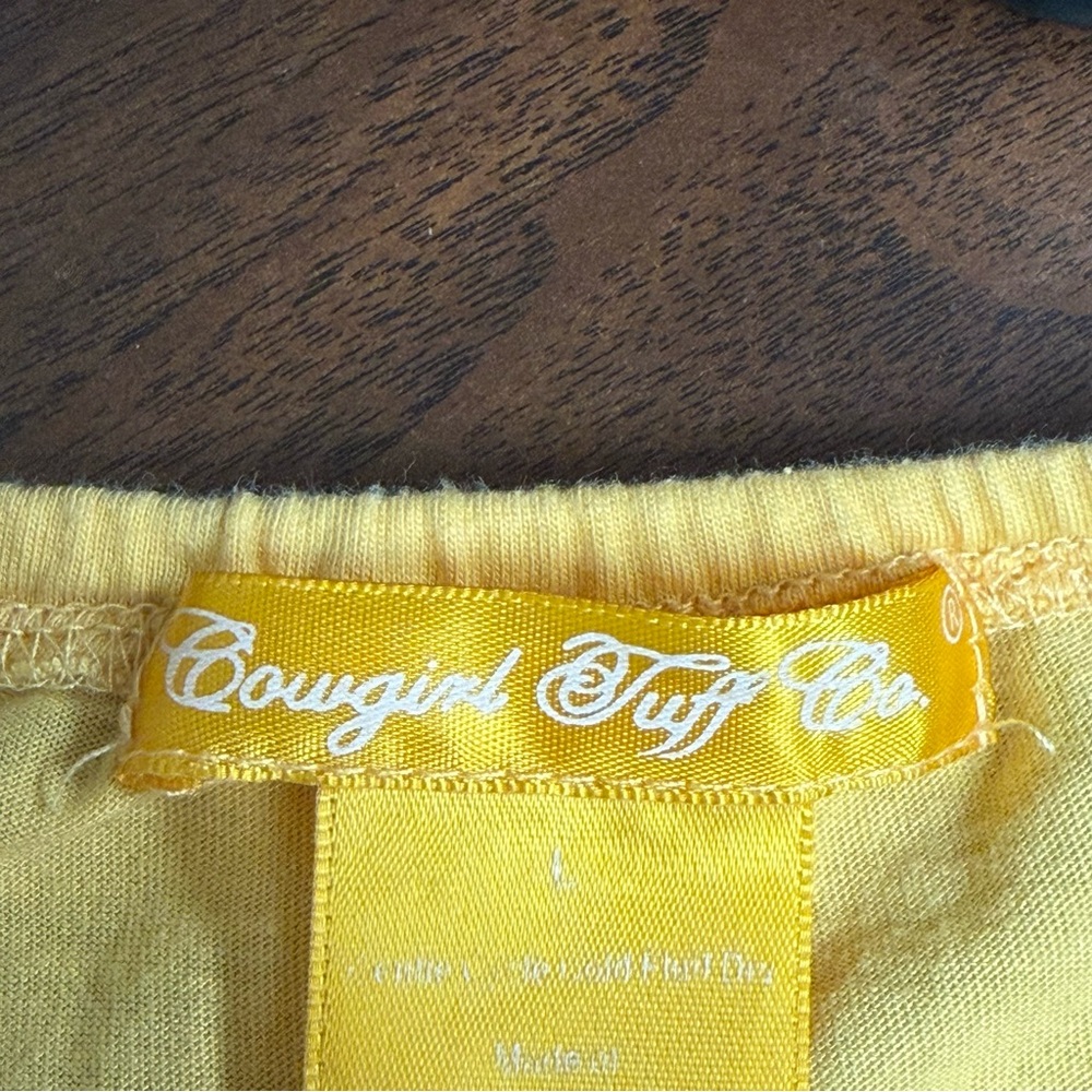Cowgirl Tuff Co Yellow Embroidered Western Boho Aztec Off Shoulder Top L - Picture 7 of 9